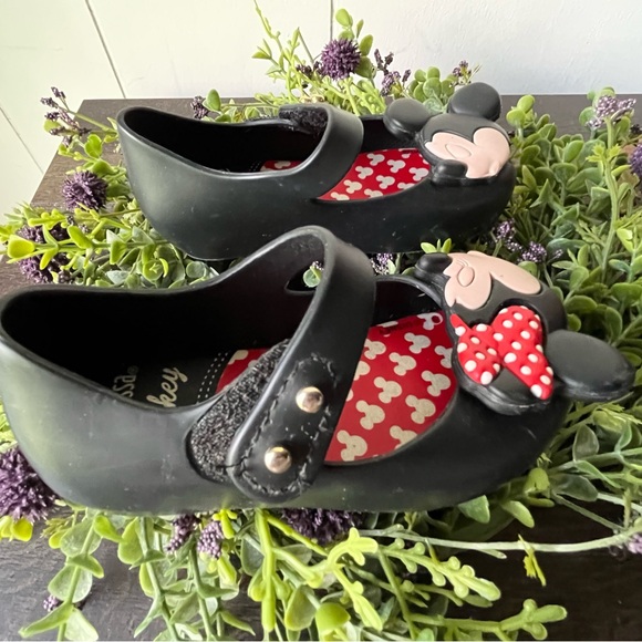 Mini Melissa Kissing Mickey Minnie Disney Mary Janes Shoes Sandals Black size 6 - Picture 6 of 9